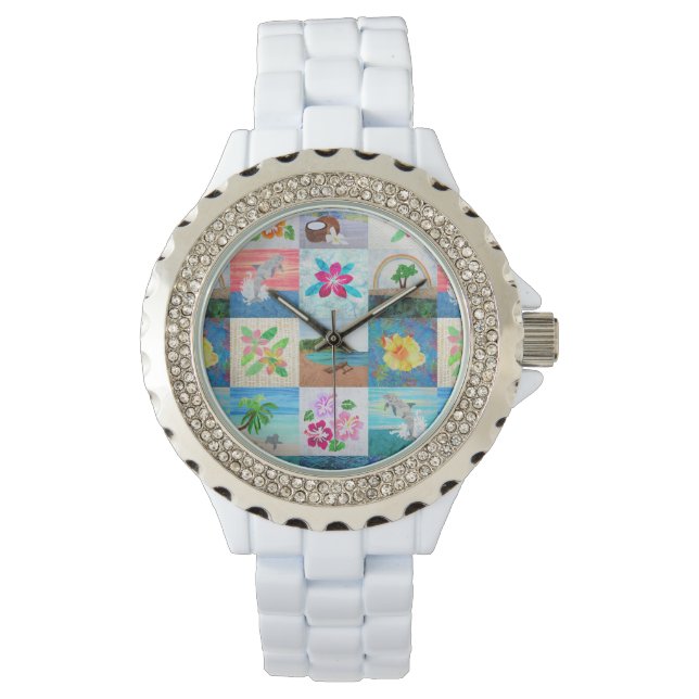 Dolphins Tropical Flowers Beach Hawaii Watch (Front)