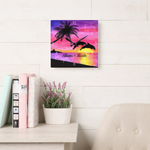 Dolphins Tropical Paradise Personalised Wall Clock