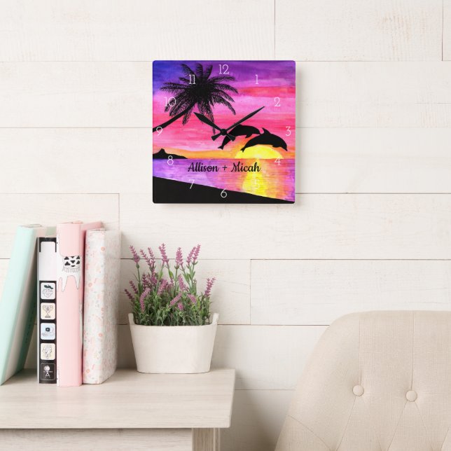 Dolphins Tropical Paradise Personalised Wall Clock (Reading Room)