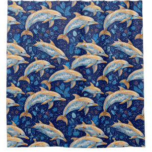 Dolphins vibrant pattern shower curtain