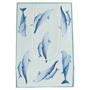 Dolphins watercolor pattern medium gift bag