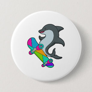 Dolpin as Skater with Skateboard 7.5 Cm Round Badge