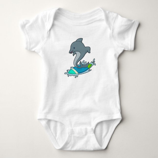 Dolpin as Surfer with Surfboard Baby Bodysuit (Front)