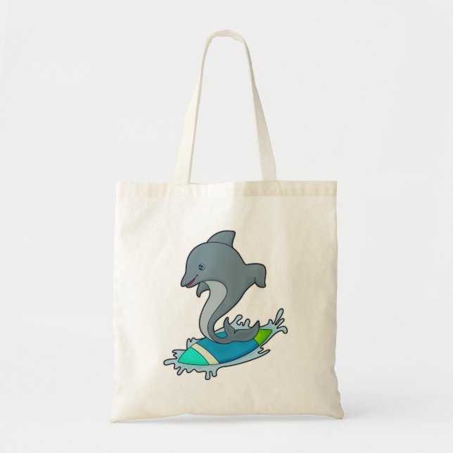 Dolpin as Surfer with Surfboard Tote Bag (Front)