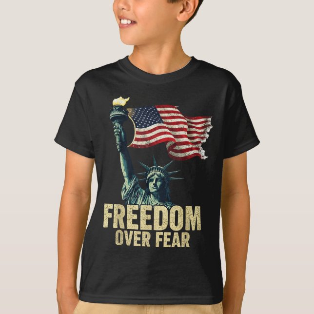 Dom Over Fear Statue Of Liberty Flag Graphic  T-Shirt (Front)