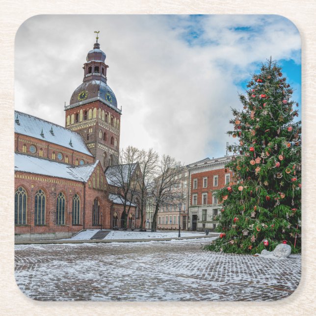 Dome square with Christmas tree in Riga Canvas Pri Paper Coaster (Front)