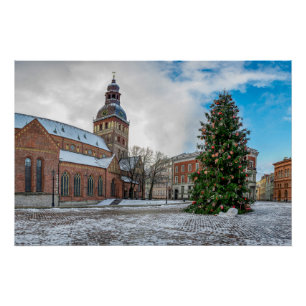 Dome square with Christmas tree in Riga Poster