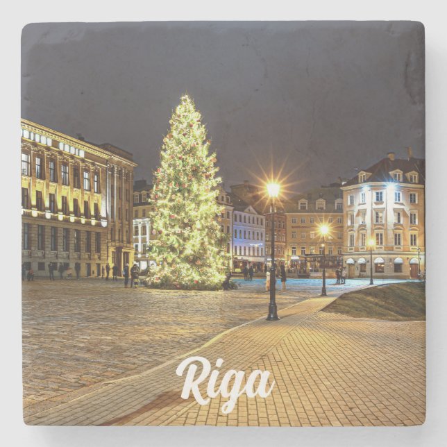 Dome Square with Christmas tree in Riga Stone Coaster (Front)