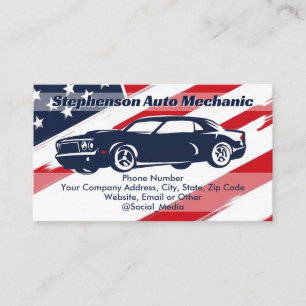 Domestic American Flag Car Auto Mechanic Service Business Card