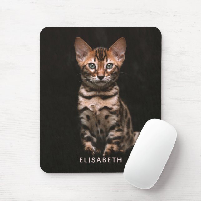 Domestic Cat Kitten Leopard Spots Personalised Mouse Mat (With Mouse)