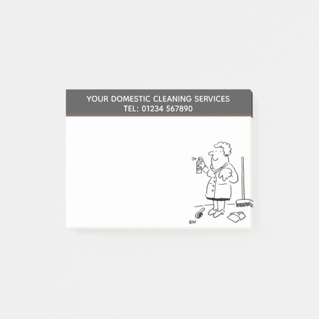 Domestic Cleaning Services Cartoon to Personalise Post-it Notes (Front)