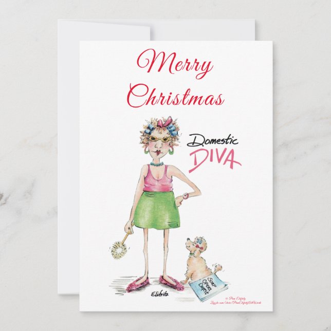 Domestic Diva, Happy Holiday Wishes Caricature  Card (Front)
