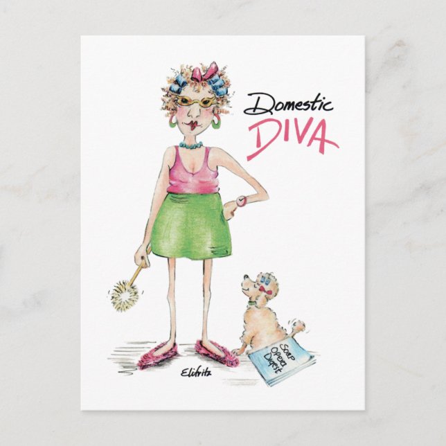 Domestic Diva must choose to do household chores Postcard (Front)