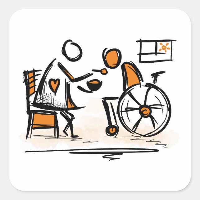 Domestic/Domiciliary care. Person in a wheelchair Square Sticker (Front)