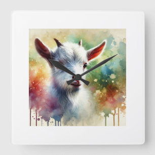 Domestic Goat 300724AREF118 - Watercolor Square Wall Clock