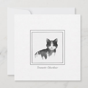 Domestic Shorthair Cat Drawing in Black and White Card