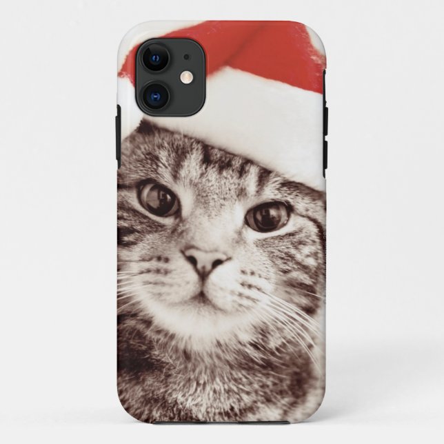 Domestic tabby cat wearing red Christmas hat Case-Mate iPhone Case (Back)