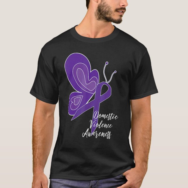 Domestic Violence Awareness Abuse Purple Ribbon Bu T-Shirt (Front)