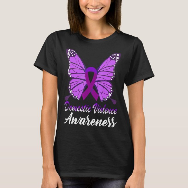 Domestic Violence Awareness Butterfly Purple Ribbo T-Shirt (Front)