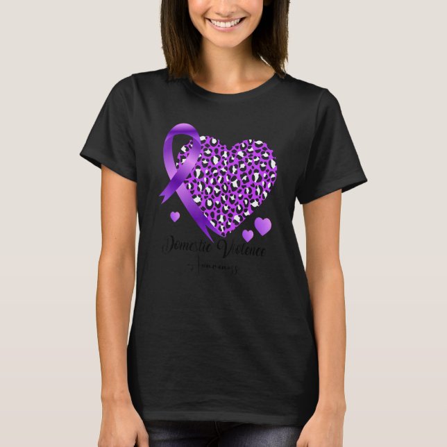 Domestic Violence Awareness Heart Leopard Purple r T-Shirt (Front)