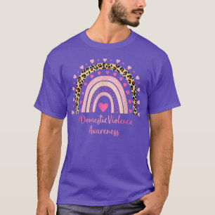 Domestic Violence Awareness Pink Heart Leopard Rai T-Shirt