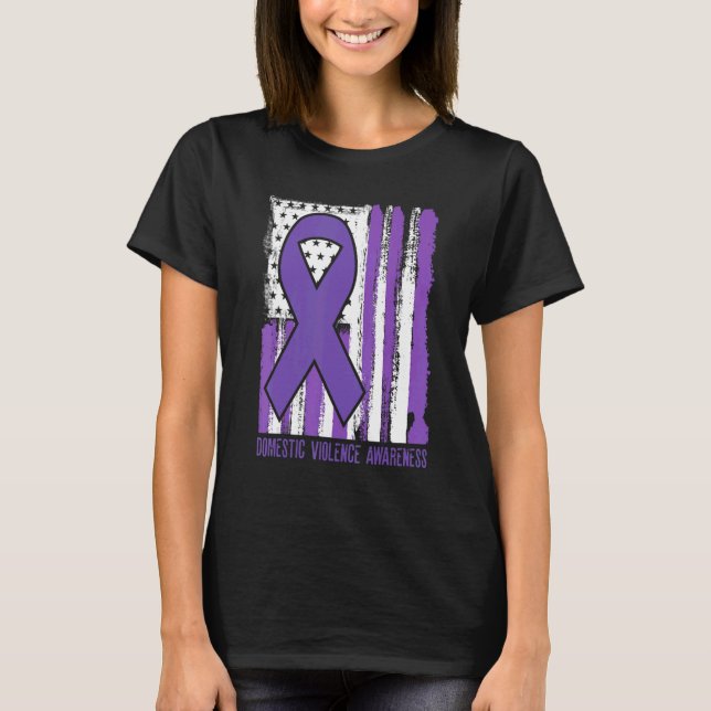 Domestic violence Awareness purple flag ribbon T-Shirt (Front)