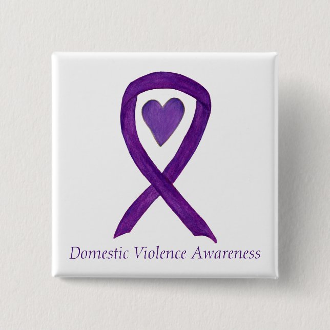 Domestic Violence Awareness Ribbon Heart Art Pins (Front)