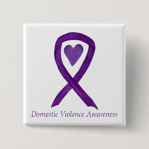 Domestic Violence Awareness Ribbon Heart Art Pins
