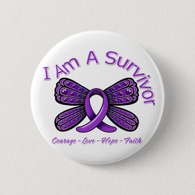 Domestic Violence Butterfly I Am A Survivor 6 Cm Round Badge (Front)