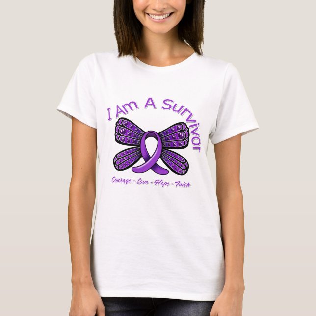 Domestic Violence Butterfly I Am A Survivor T-Shirt (Front)