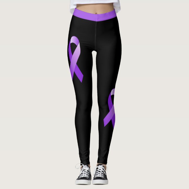 Domestic Violence DV Awareness Purple Ribbon Leggings (Front)
