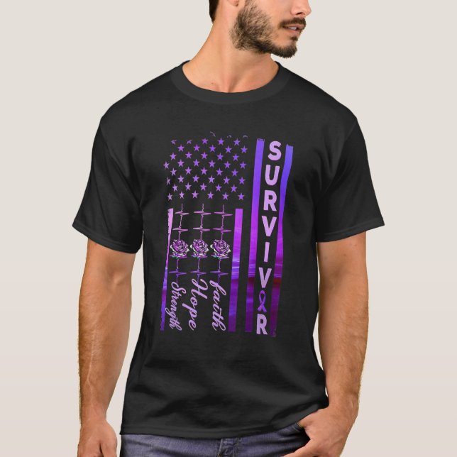 Domestic Violence Strong Survivor Purple American  T-Shirt (Front)