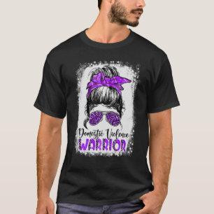 Domestic Violence Warrior Purple Ribbon Messy Bun  T-Shirt