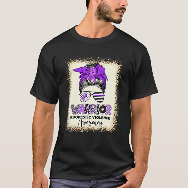 Domestic Violence Warrior Ribbon Purple Awareness T-Shirt (Front)