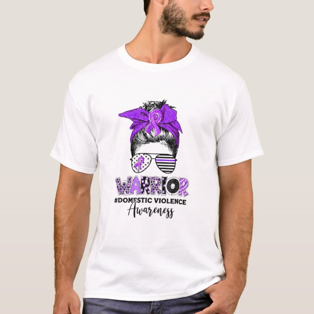 Domestic Violence Warrior Ribbon Purple Awareness T-Shirt (Front)