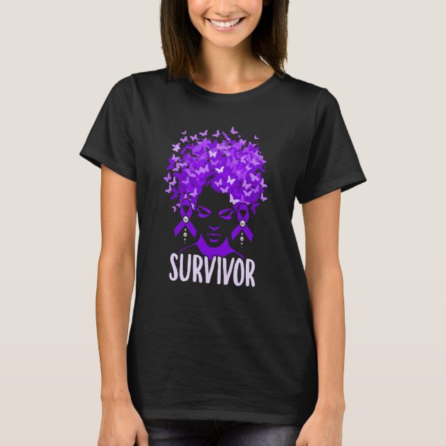 Domestic Violence Women purple butterflies Survivo T-Shirt (Front)