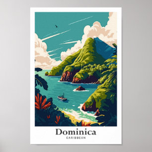 Dominica Caribbean Vintage Travel Illustration Poster