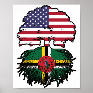 Dominica Dominican American USA Tree Roots Flag Poster