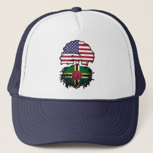 Dominica Dominican American USA Tree Roots Flag Trucker Hat