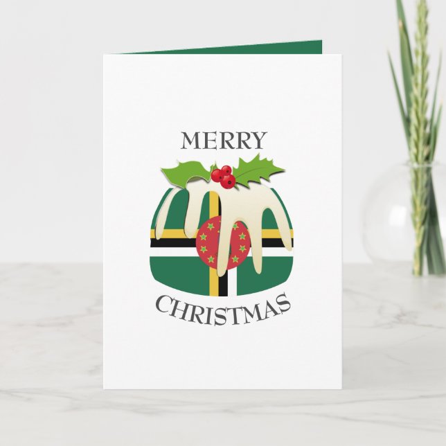 DOMINICA FLAG | Christmas Pudding | Festive Holiday Card (Front)