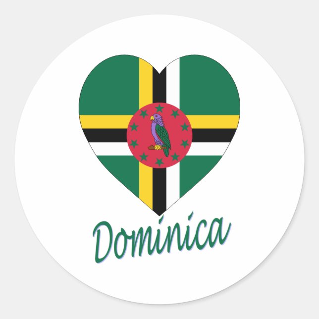 Dominica Flag Heart Classic Round Sticker (Front)