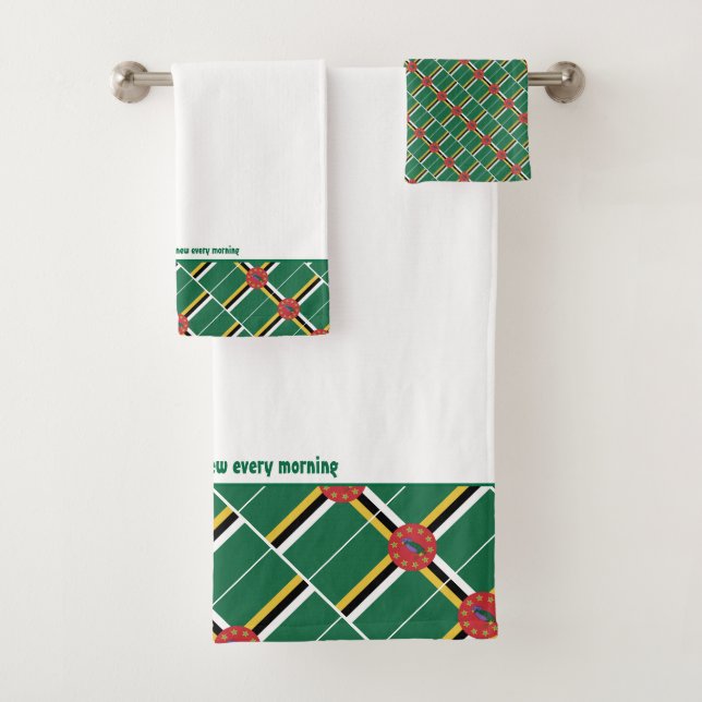 DOMINICA FLAG Personalised Scripture WHITE Bath Towel Set (Insitu)