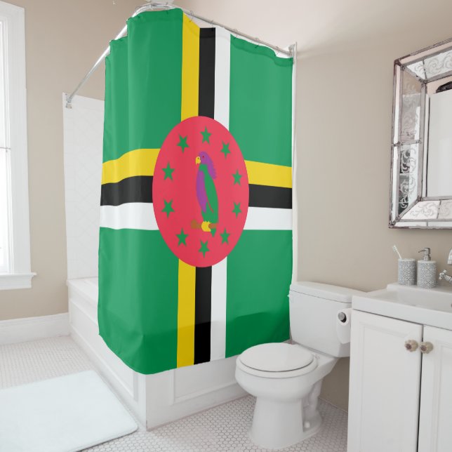 Dominica flag shower curtain (In Situ)