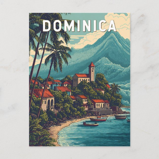 Dominica Illustration Travel Art Vintage Postcard (Front)