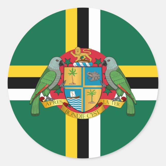Dominican Flag & Coat of Arms, Flag of Dominica Classic Round Sticker (Front)