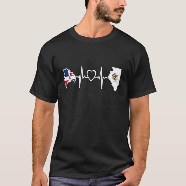 Dominican Illinois Heartbeat  Dominican Flag Herit T-Shirt (Front)