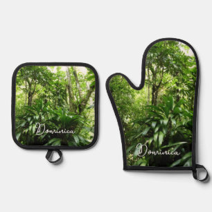 Dominican Rain Forest I Tropical Green Nature Oven Mitt & Pot Holder Set