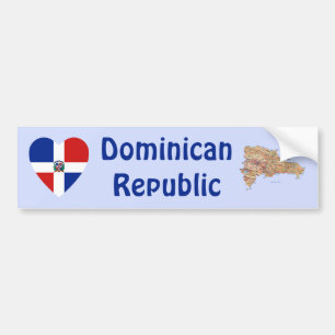 Dominican Rep. Flag Heart + Map Bumper Sticker