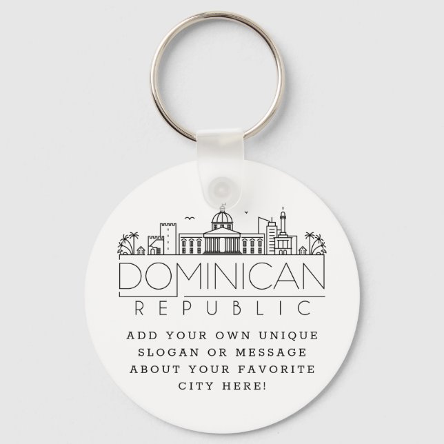 Dominican Rep Stylised Skyline | Custom Slogan Key Ring (Front)