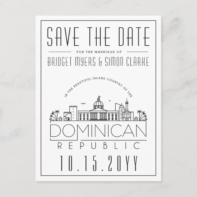 Dominican Rep. | Stylised Skyline Save the Date Postcard (Front)